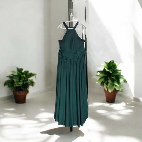 Sz 26 Forest Green formal halter dress bridesmaid hunter fit flare - Picture 1 of 5